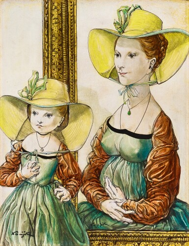 Huile sur toile L&eacute;onard Tsuguharu Foujita, le chapeau et sa maman